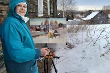 Художник Ирина Перегородина (г. Петрозаводск) - участник пленэра "Легенды Сямозерья", деревня Корза, март 2019 г.